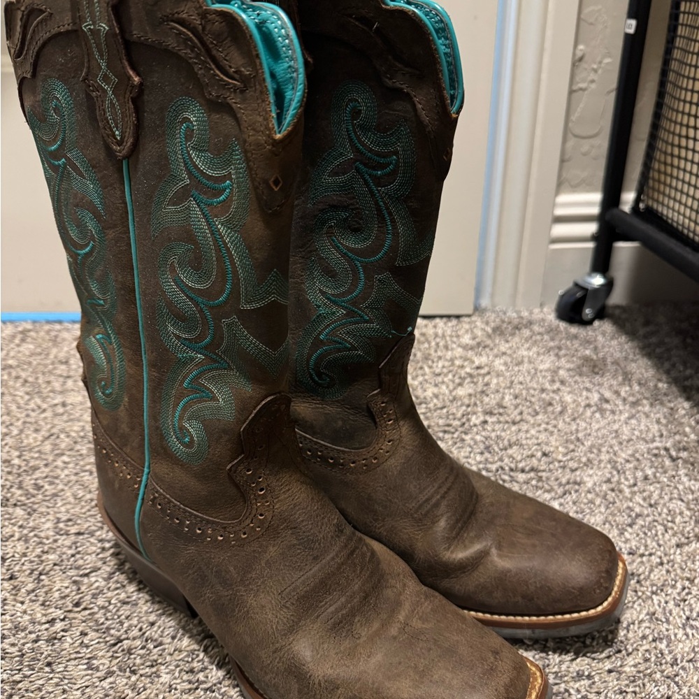 Justin Boots Teal and Brown Leather Boots